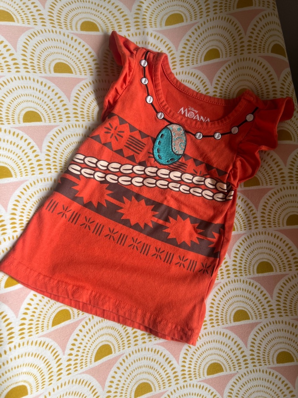 Disney MOANA Orange Graphic Ruffle Tank Top